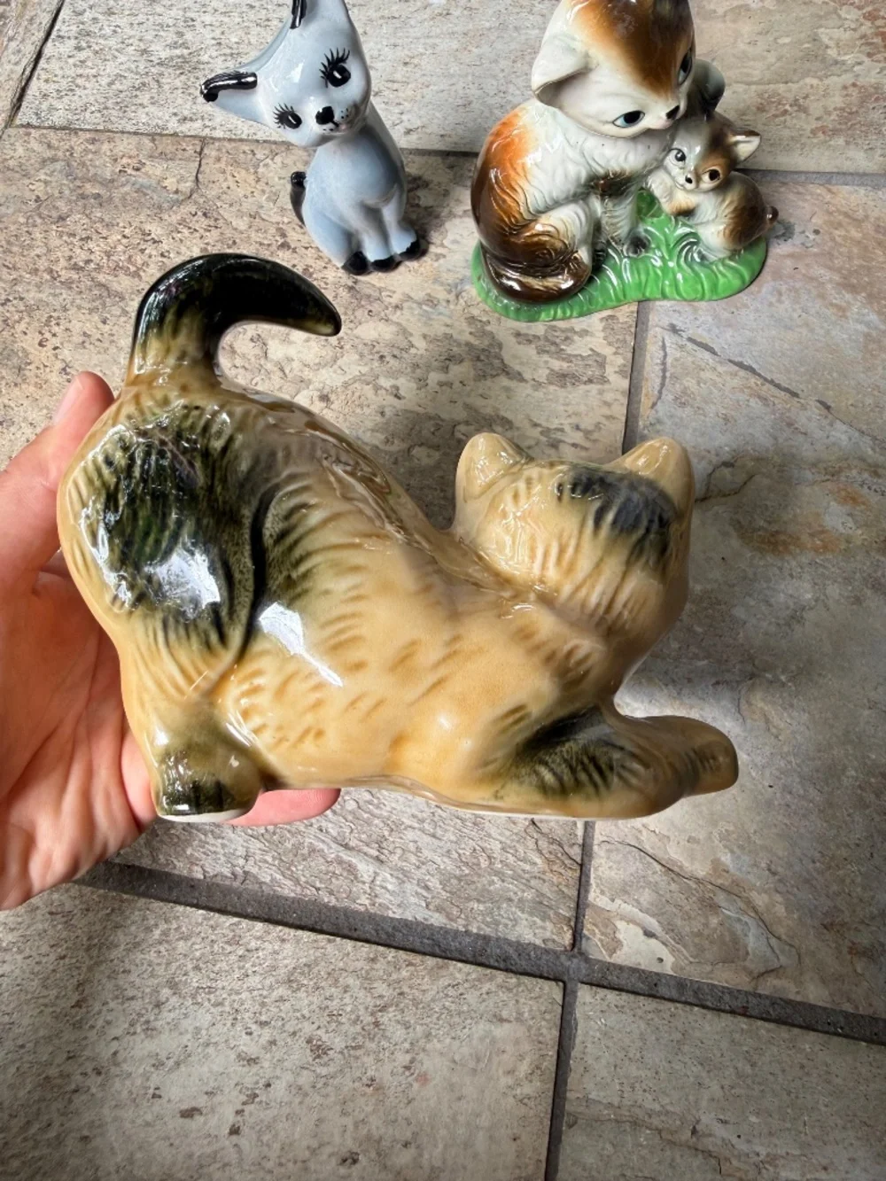 Lot 3 THREE Vintage Cat Ceramic Figurines 70s 80s Siamese & Cat Kitten Nor crest